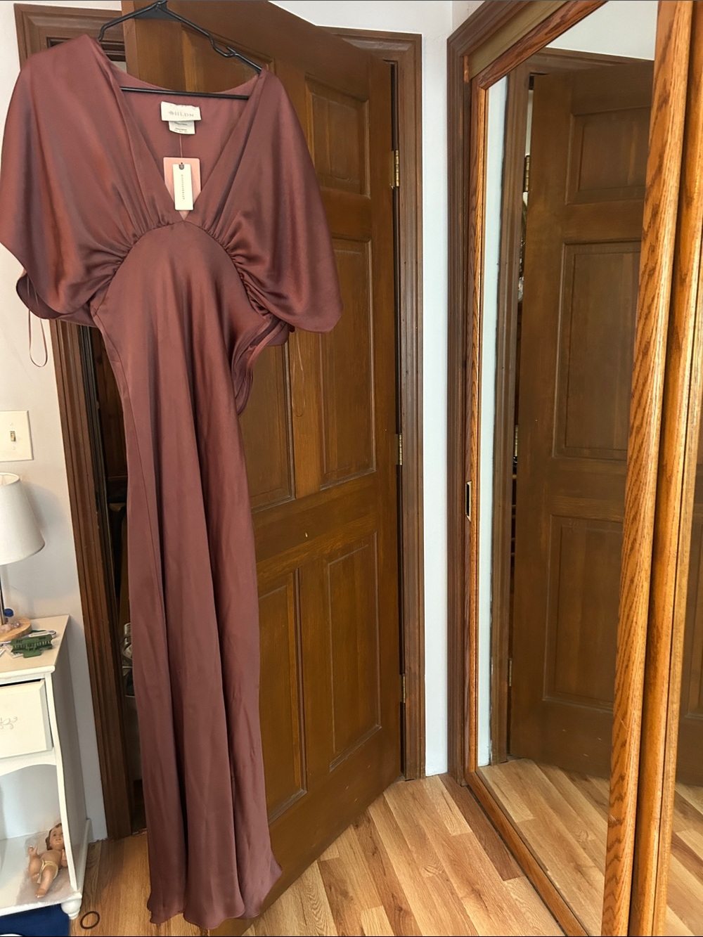 Anthropologie Rosewood Satin V-Neck Maxi Dress